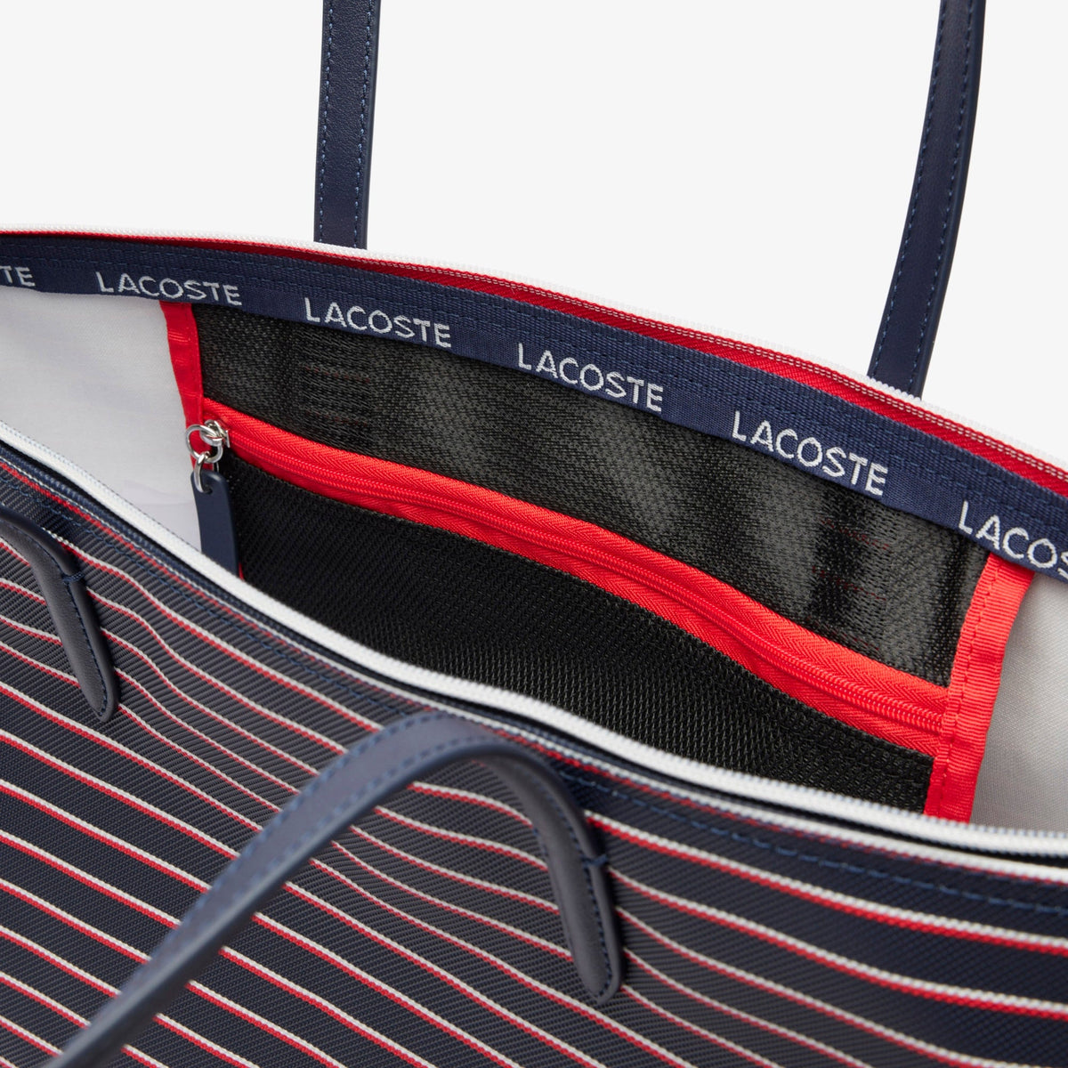 L.A.C.O.S.T.E L.12.12 Women's Large Striped Tote Bag, Size L, Grenadine Navy Stripes