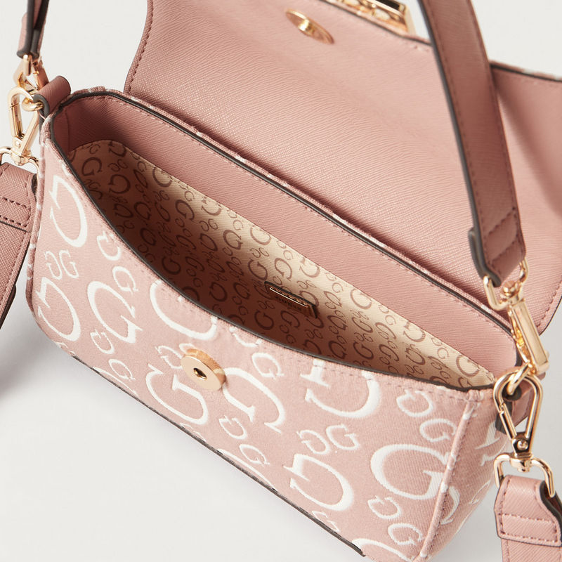 G.U.E.S.S Bellatrix Mini Crossbody Bag with Flap Closure and Detachable Strap