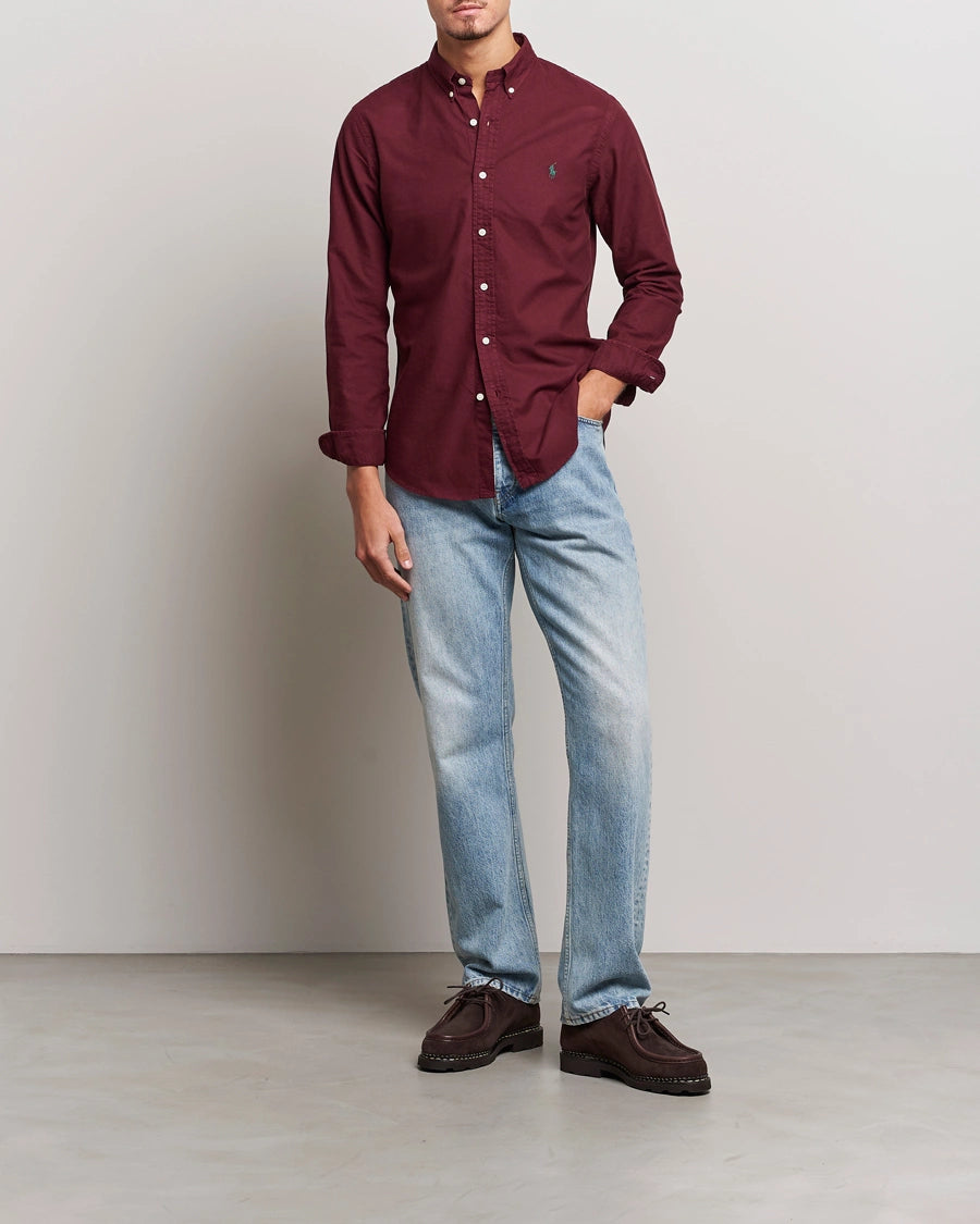 P.o.L.O R.A.L.P.H L.A.U-R.E.N Garment-Dyed Oxford Shirt Custom Fit Burgundy