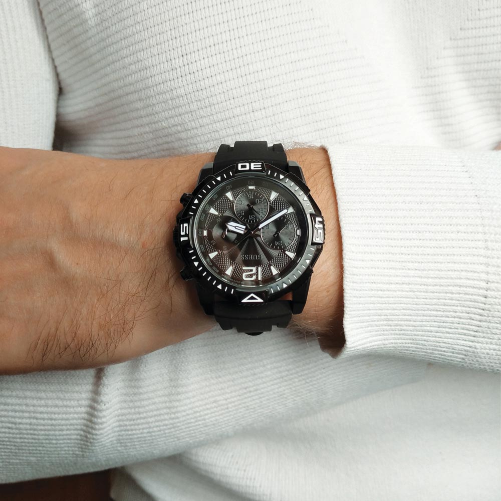 G.U.E.S.S Commander Black Dial Black Rubber Strap