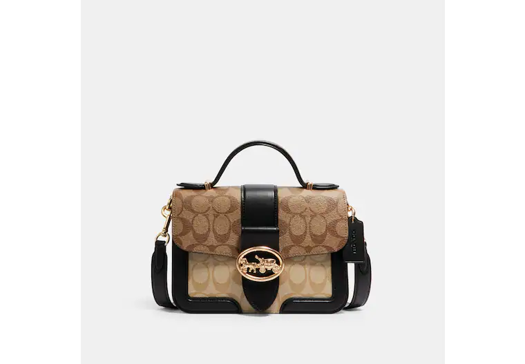 C.O.A.C.H. Small Georgie Top Handle In Blocked Signature Canvas Bag