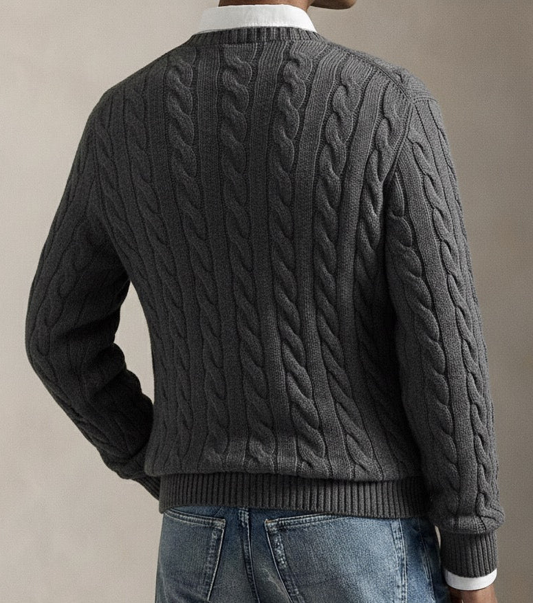 P.o-L.O R.A-L.P.H L.A.U-R.E.N Cable-Knit Cotton Jumper Gray Heather Custom Slim Fit