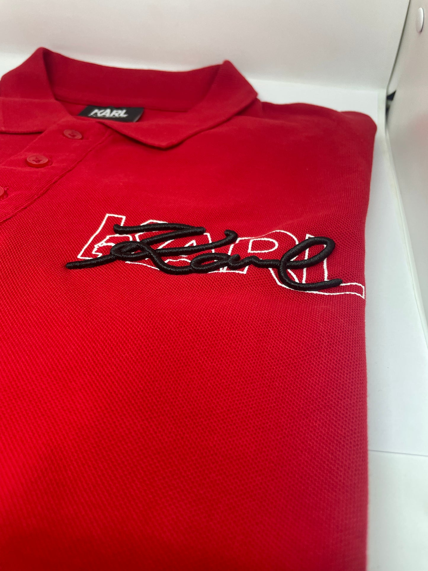 K.a.R.L L.A.G.E.R.F.E.L.D Logo Signature Red Polo Shirt