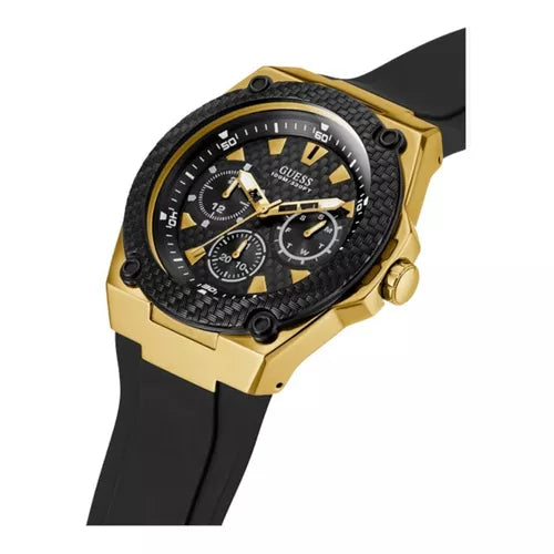 G.U.E.S.S Frontier Diamonds Gold Dial Black Rubber Strap Watch