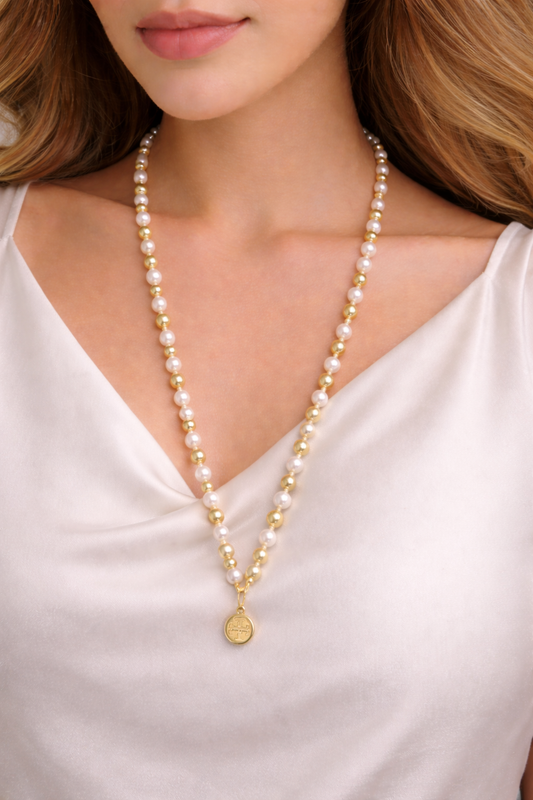 T.o.r.y B.u.r.c.h Pearl Logo Necklace NEW IVORY&GOLD