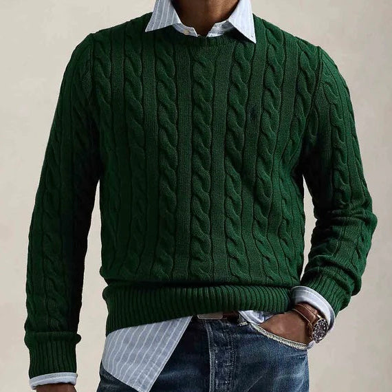 P.o-L.O R.A-L.P.H L.A.U-R.E.N Cable-Knit Cotton Jumper Dark Green Custom Slim Fit