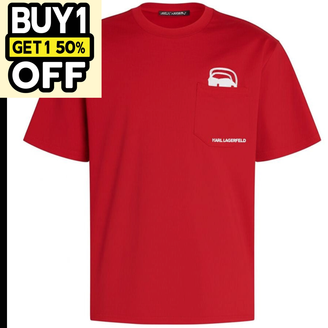 K.a-R.L. L.a.G.E.R.F.E.L.D. red IKON PEEK-A-BOO POCKET T-SHIRT