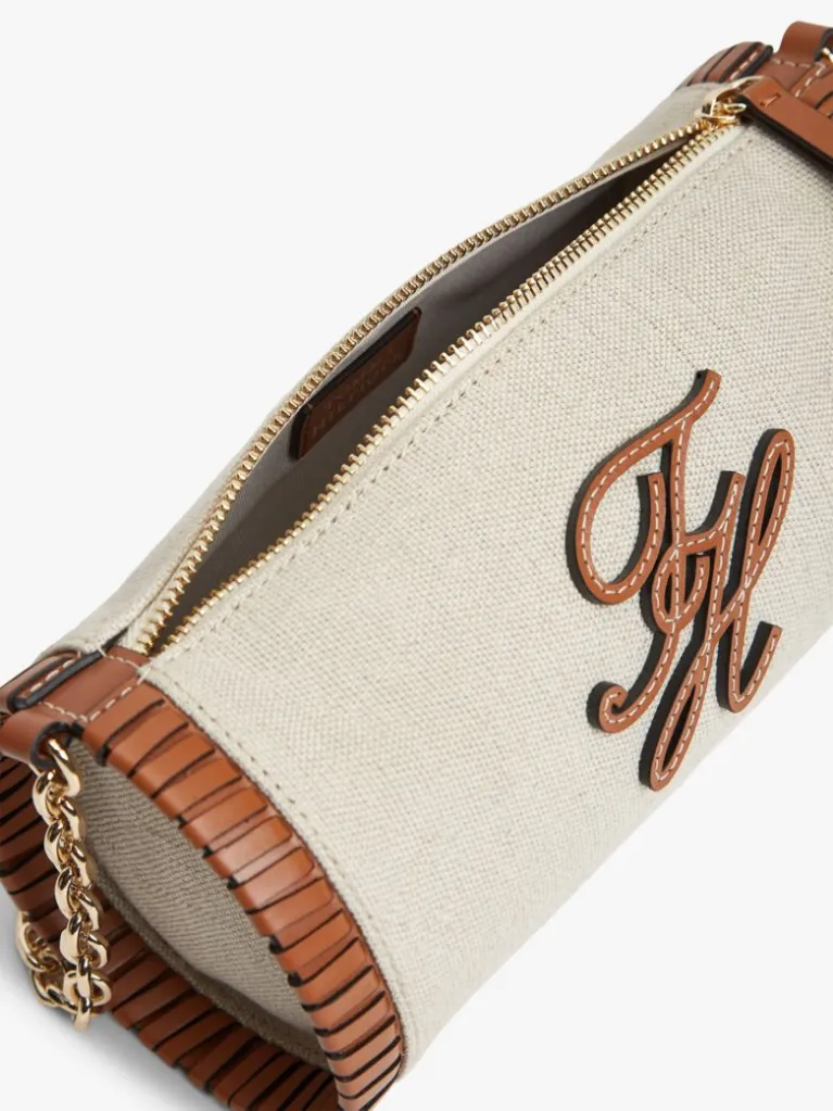 T.O.M.M.Y H.I.L.F.I.G.E.R Chain Strap Linen Canvas Shoulder Bag