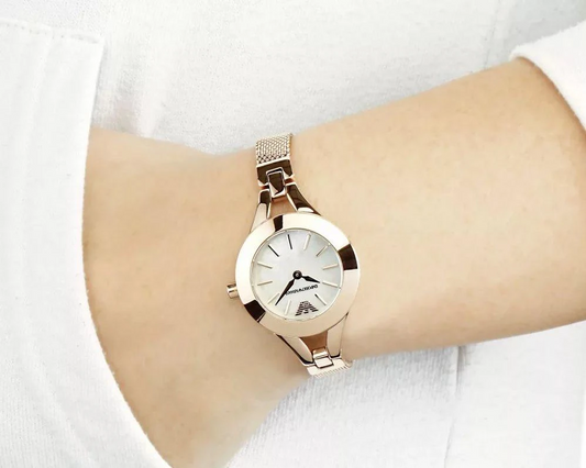E.M.P.O.R.I.O A.R.M.A.N.I Chiara Analog White Dial Rose Gold Steel Strap Watch