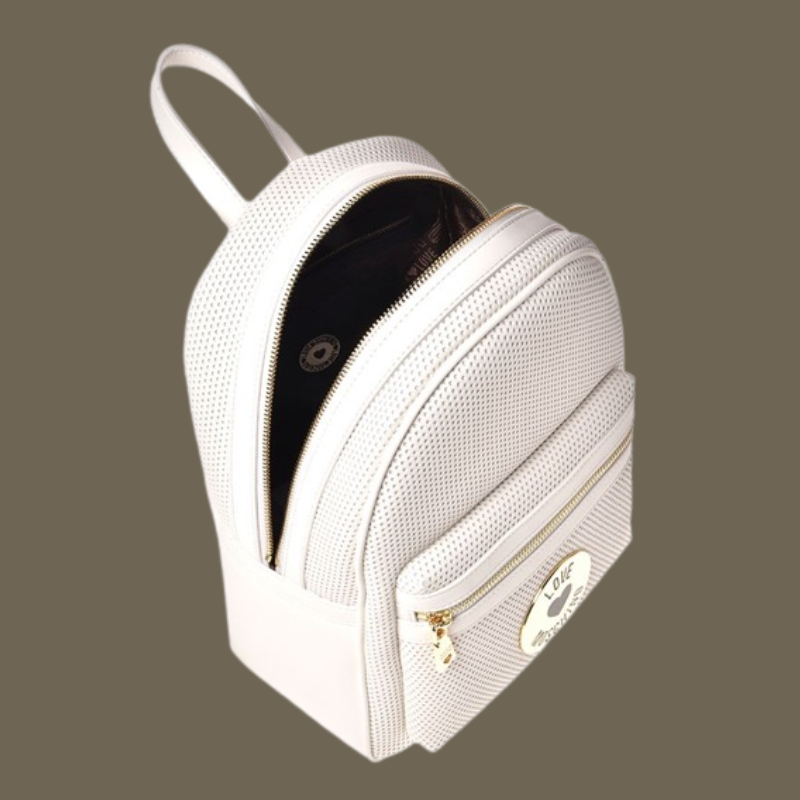 LOVE MOSCHINO Backpack with Front Logo in Golden Metal