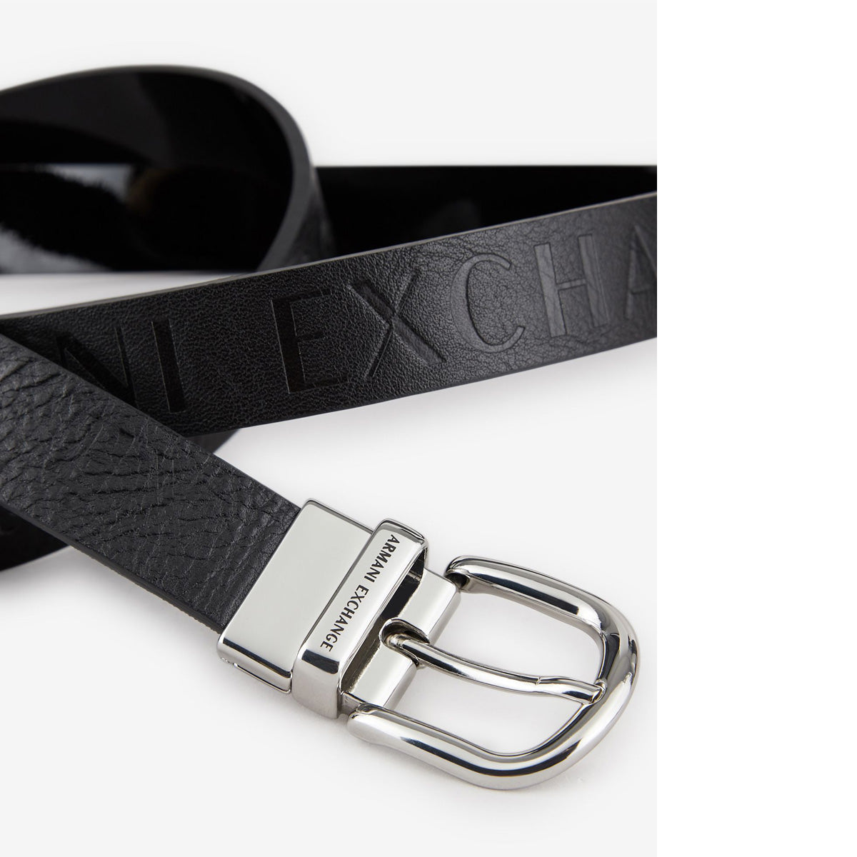 A.R.M.A.N.I E.X.C.H.A.N.G.E Slim Belt With Silver Buckle and Printed Logo