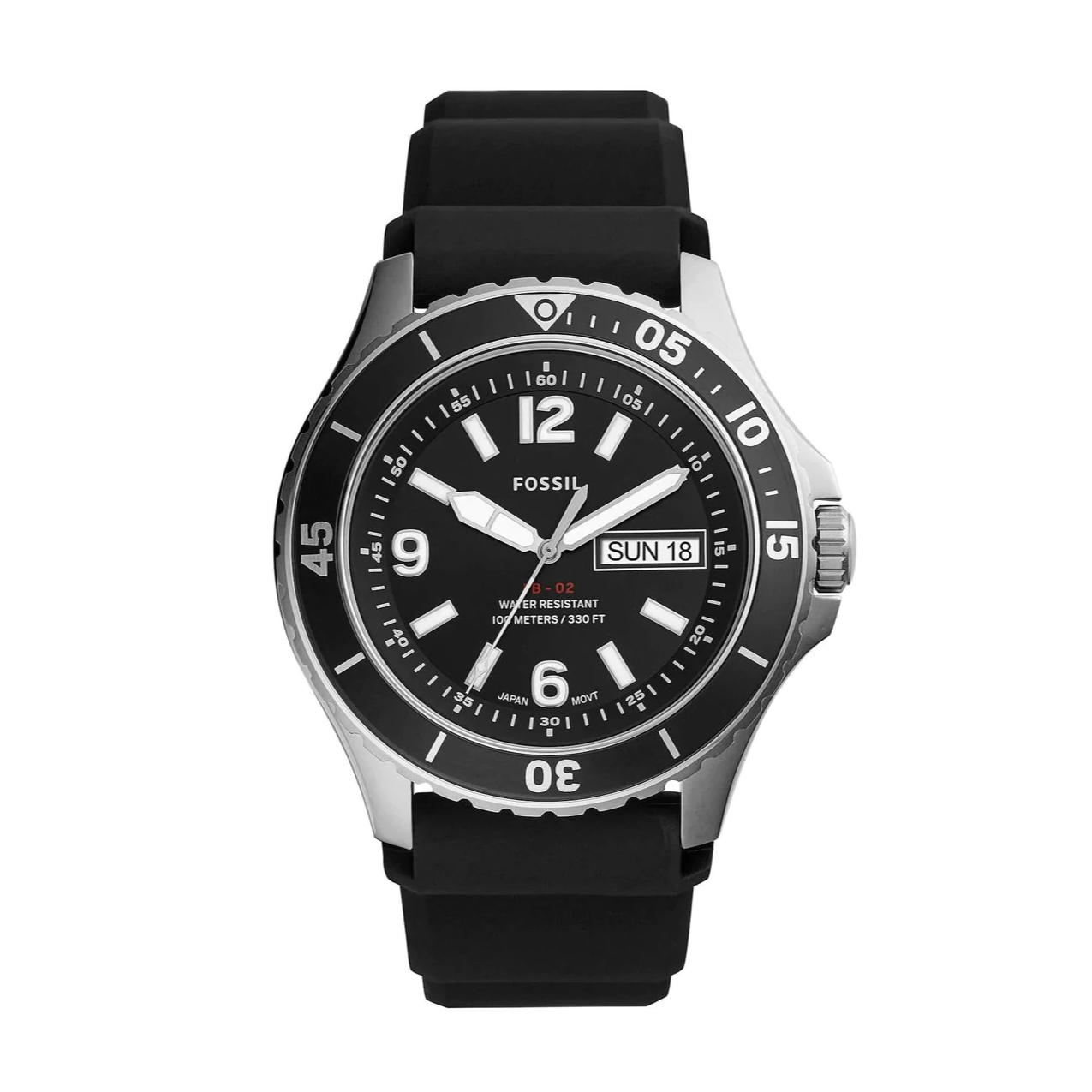 F.O.S.S.I.L Three-Hand Date Black Stainless Steel/Silicone Men’s Watch