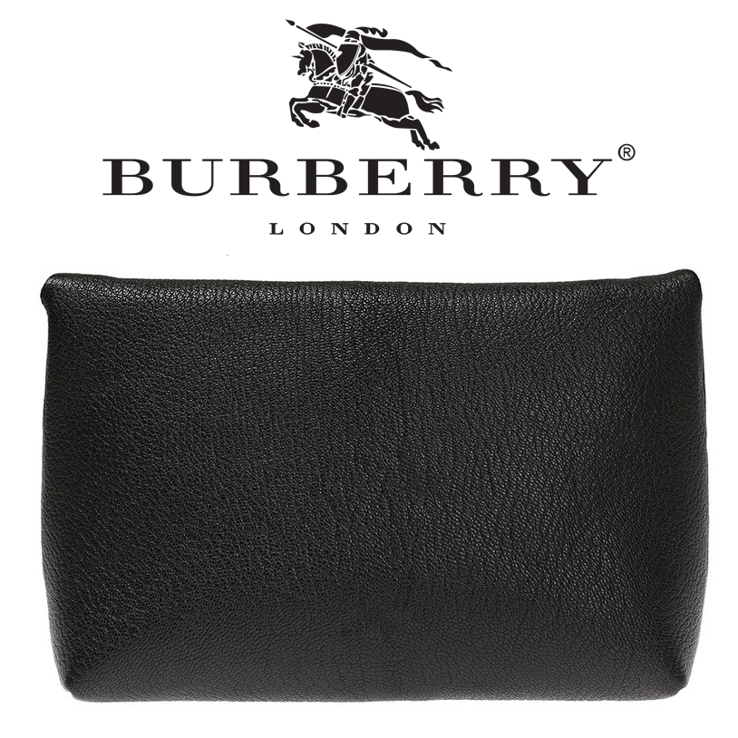 BURBERRY Black Medium Pin Foldover Leather Clutch Retro Bag