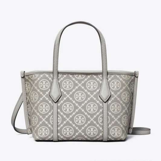 T.O.R.Y B.U.R.C.H T Monogram Perry Mini Tote Bag in Grey