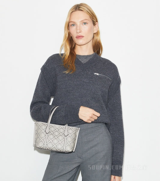 T.O.R.Y B.U.R.C.H T Monogram Perry Mini Tote Bag in Grey
