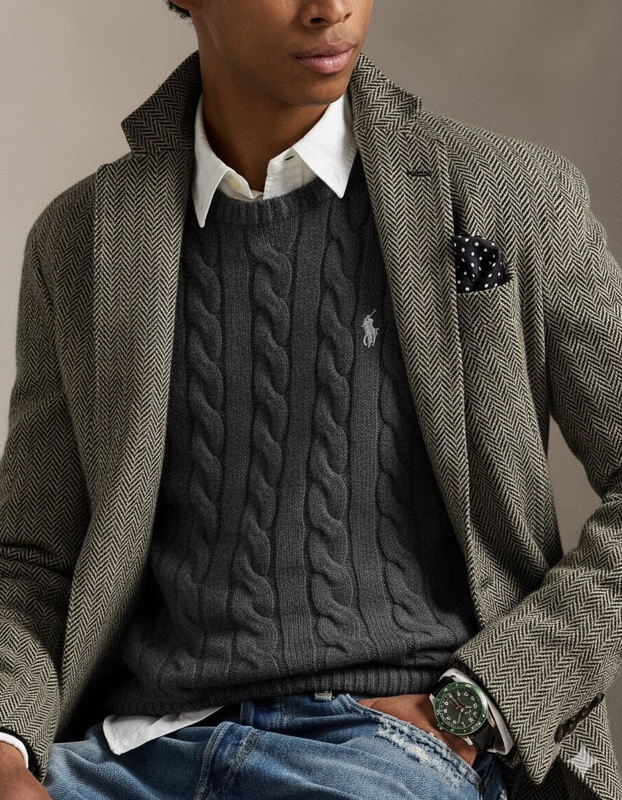 P.o-L.O R.A-L.P.H L.A.U-R.E.N Cable-Knit Cotton Jumper Gray Heather Custom Slim Fit