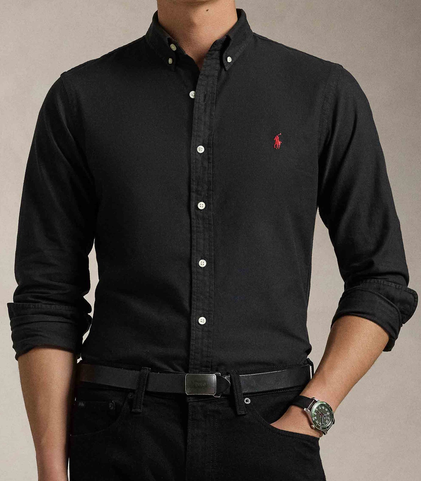 P.o.L.O R.A.L.P.H L.A.U-R.E.N Garment-Dyed Oxford Shirt Custom Fit Black