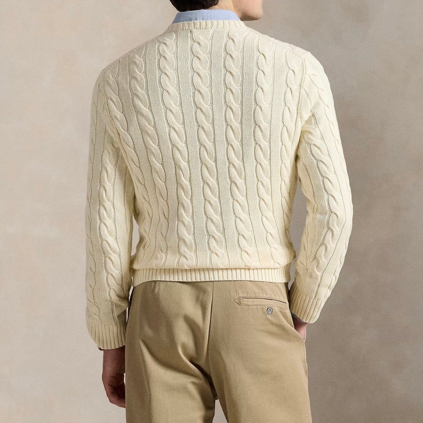 P.o-L.O R.A-L.P.H L.A.U-R.E.N Cable-Knit Cotton Jumper Andover Cream Custom Slim Fit