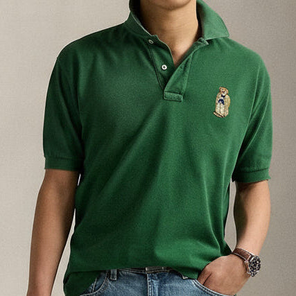 P.O.L.O R.A.L.P.H L.A.U.R.E.N Custom Fit Polo Bear Mesh Polo Shirt Green