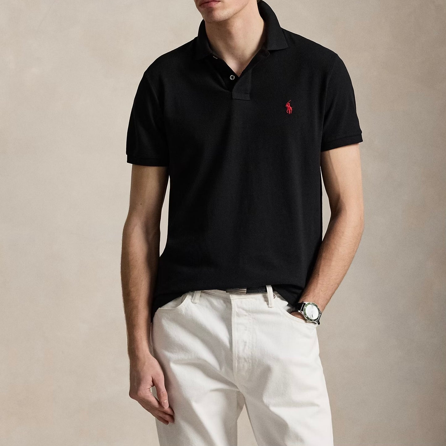 P.o-L.O R.A-L.P.H L.A.U-R.E.N The Iconic Mesh Polo Shirt Custom Slim Fit Black/Red