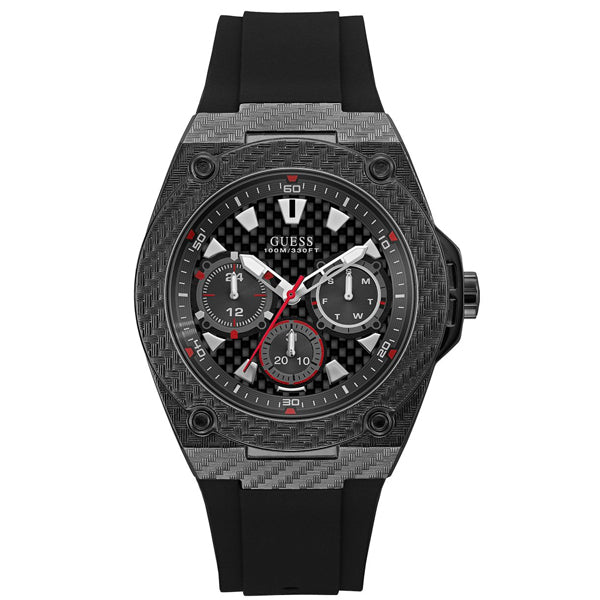 G.U.E.S.S Guess Legacy Black Dial Black Rubber Strap Watch
