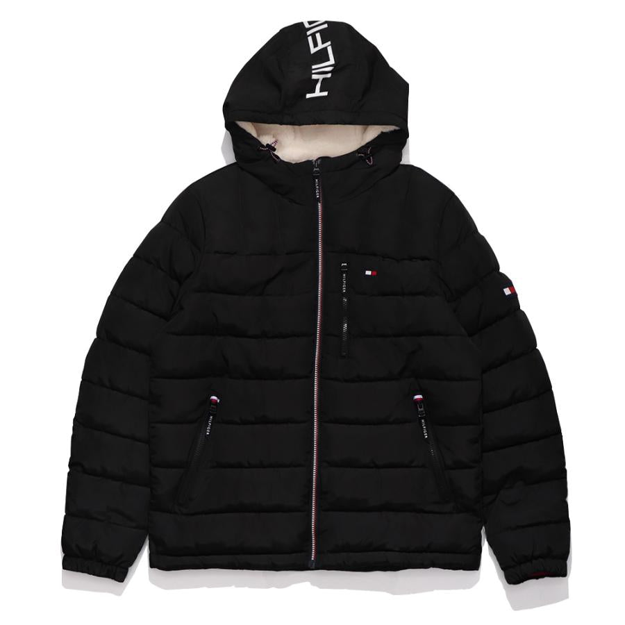 T.o.m.m.y H.i.l.f.i.g.e.r Men's Black Quilted Puffer Sherpa Hood Lined Jacket