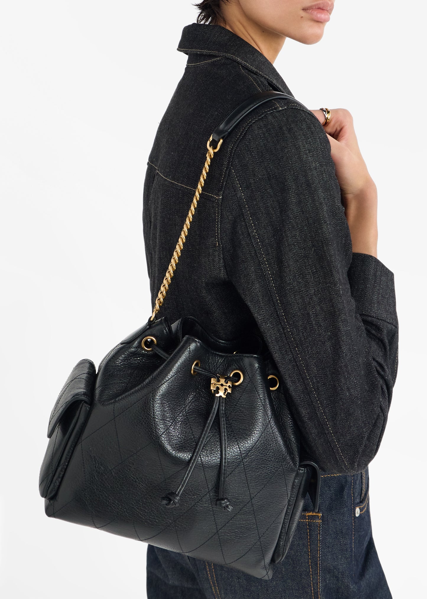 T.O.R.Y B.U.R.C.H Charlie quilted drawstring bucket bag