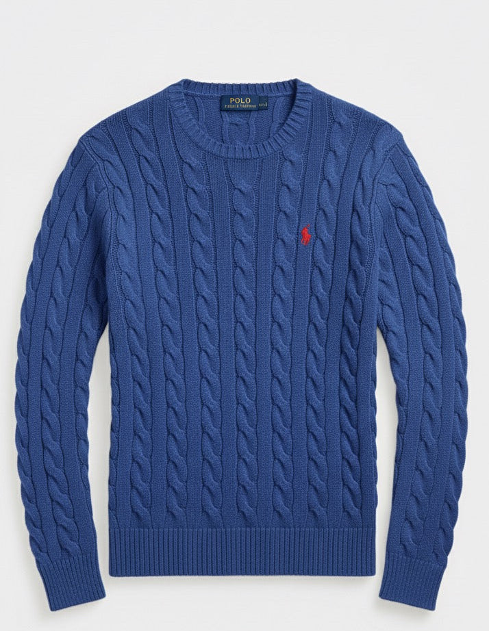 P.o-L.O R.A-L.P.H L.A.U-R.E.N Cable-Knit Cotton Jumper Blue Custom Slim Fit