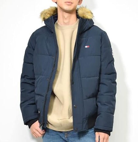 T.o.m.m.y H.i.l.f.i.g.e.r Navy Puffer Jacket with Fur Hood
