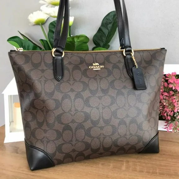 COACH Zip Top Tote Bag In Signature Canvas