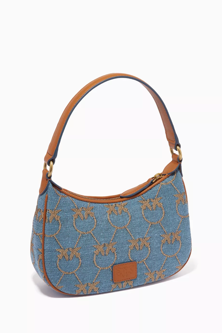 P.I.N.K.O Love Mini Half Moon Bag in Jacquard Denim Crossbody Bag
