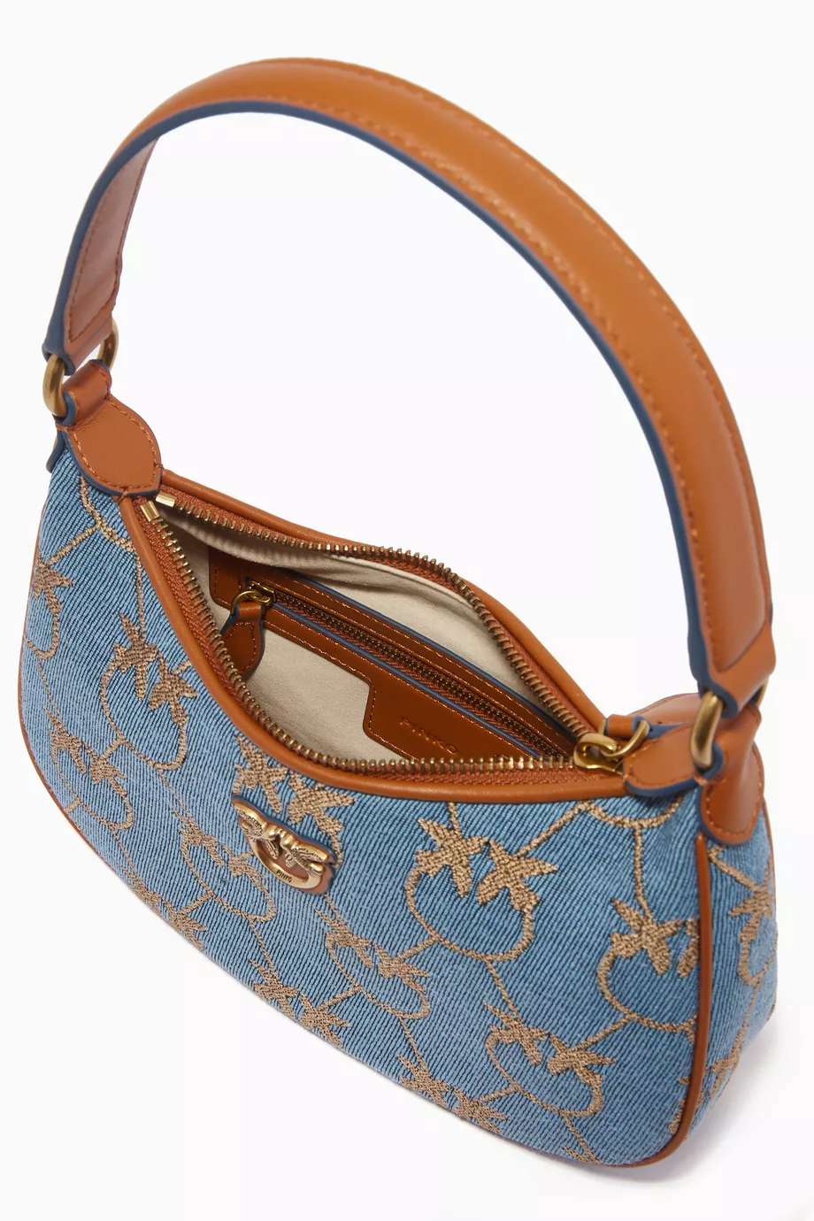 P.I.N.K.O Love Mini Half Moon Bag in Jacquard Denim Crossbody Bag