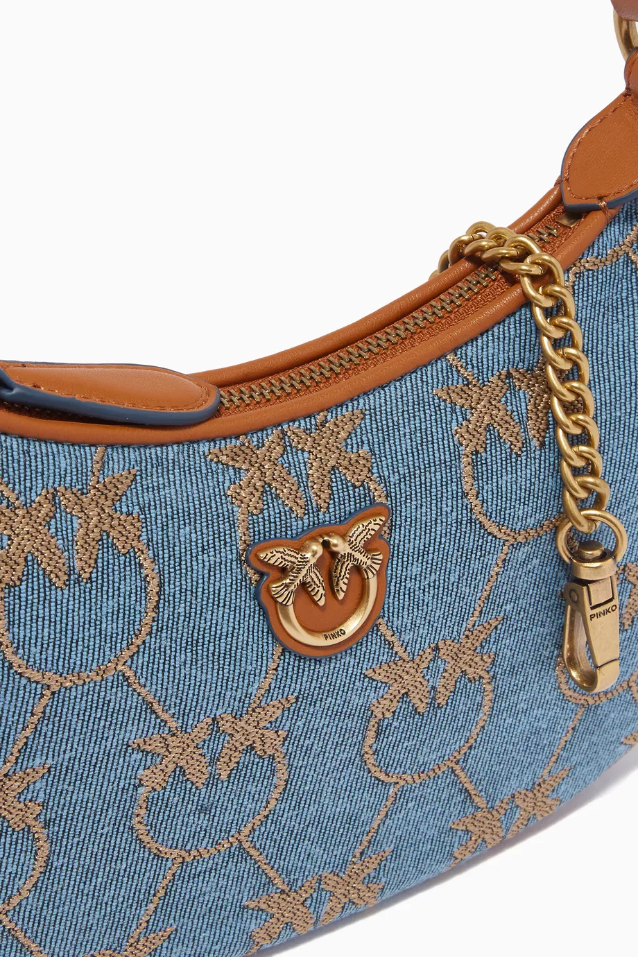 P.I.N.K.O Love Mini Half Moon Bag in Jacquard Denim Crossbody Bag