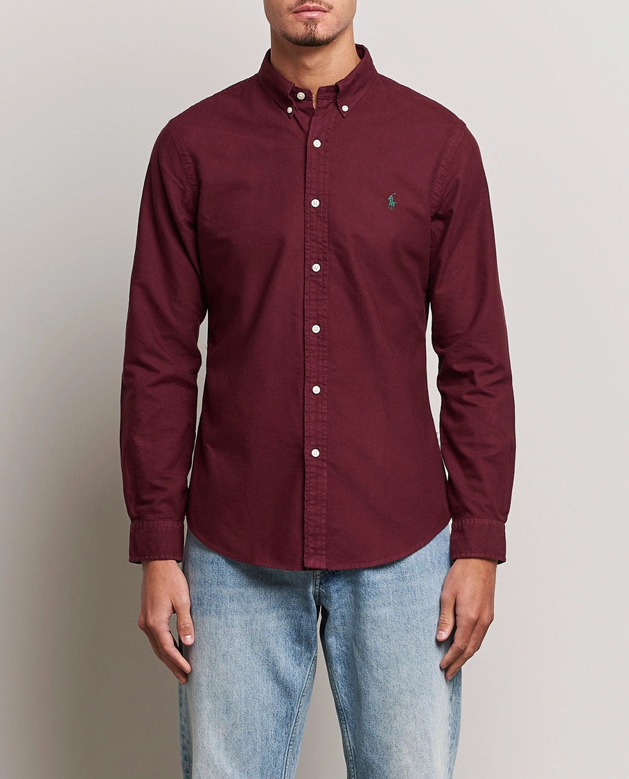 P.o.L.O R.A.L.P.H L.A.U-R.E.N Garment-Dyed Oxford Shirt Custom Fit Burgundy