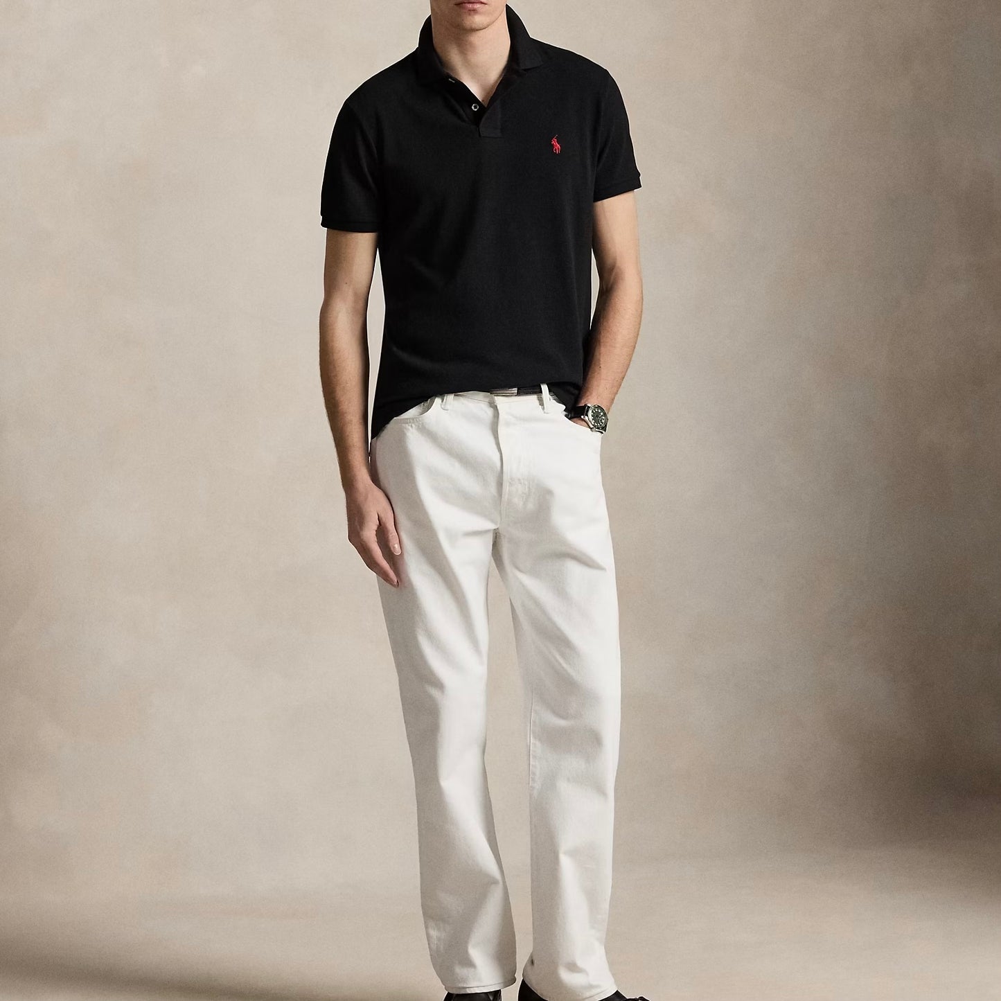 P.o-L.O R.A-L.P.H L.A.U-R.E.N The Iconic Mesh Polo Shirt Custom Slim Fit Black/Red