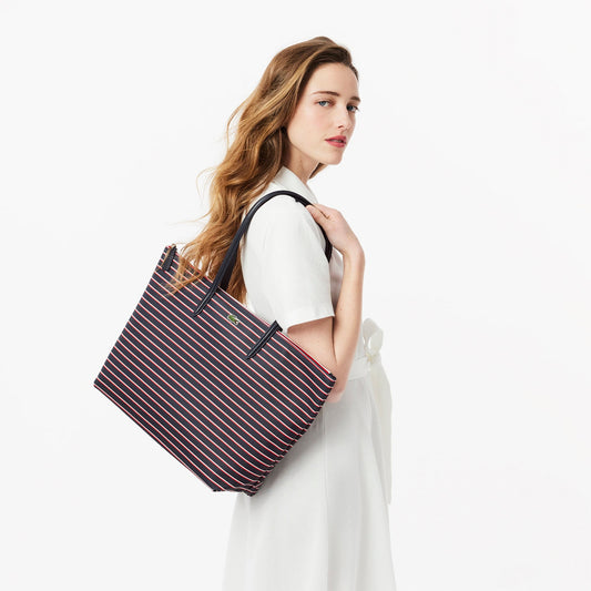L.A.C.O.S.T.E L.12.12 Women's Large Striped Tote Bag, Size L, Grenadine Navy Stripes