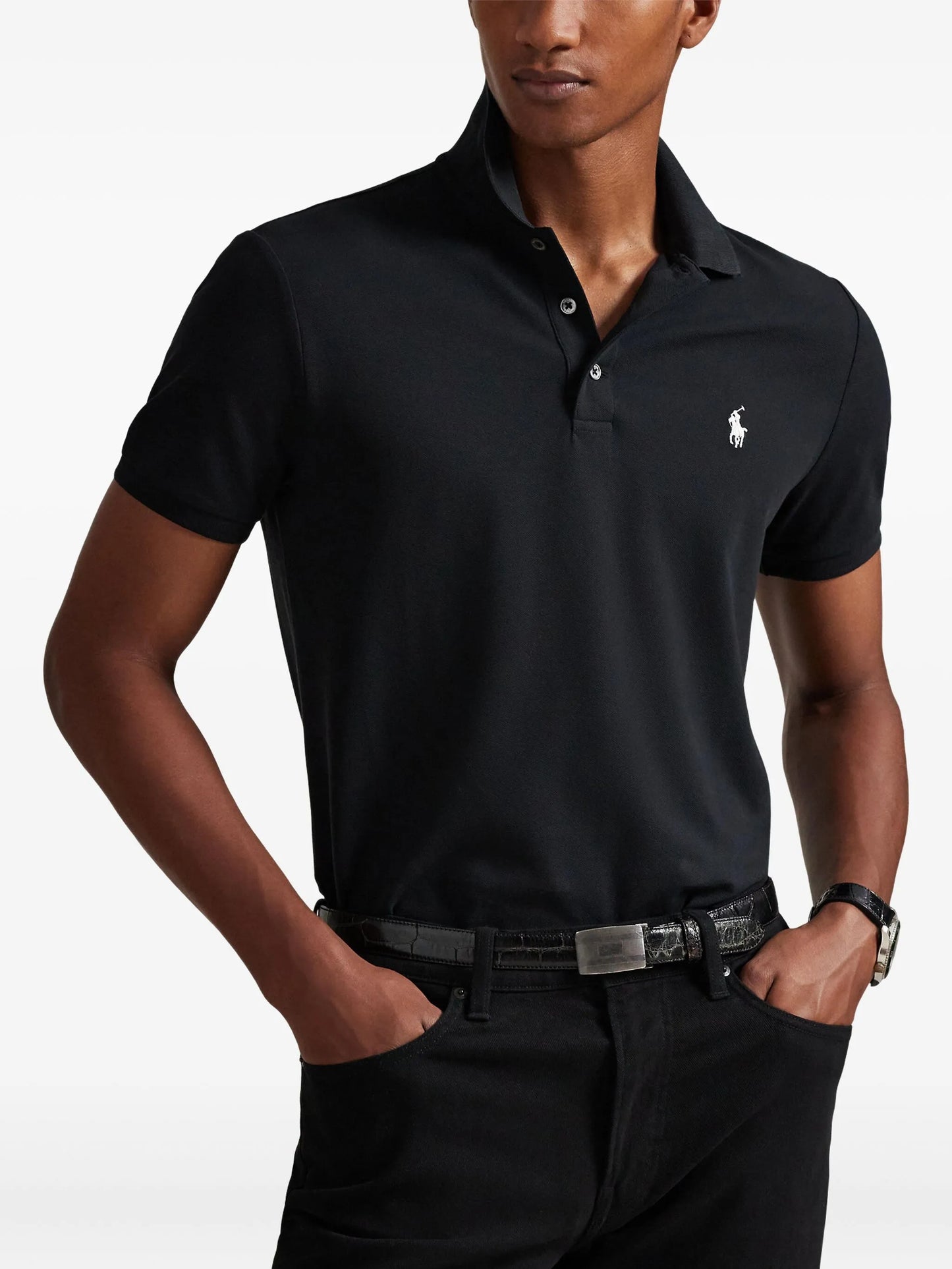 P.o-L.O R.A-L.P.H L.A.U-R.E.N The Iconic Mesh Polo Shirt Custom Slim Fit Black/White