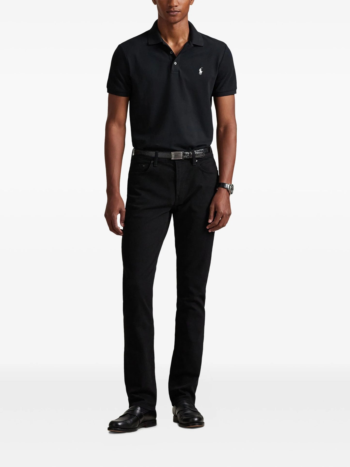 P.o-L.O R.A-L.P.H L.A.U-R.E.N The Iconic Mesh Polo Shirt Custom Slim Fit Black/White