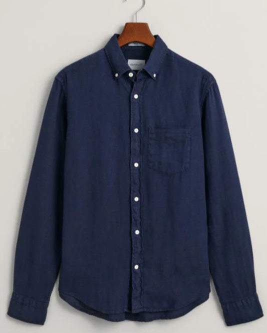 G.a-n.t Reg GMNT Dyed linen shirt blue marine