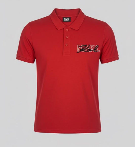 K.a.R.L L.A.G.E.R.F.E.L.D Logo Signature Red Polo Shirt