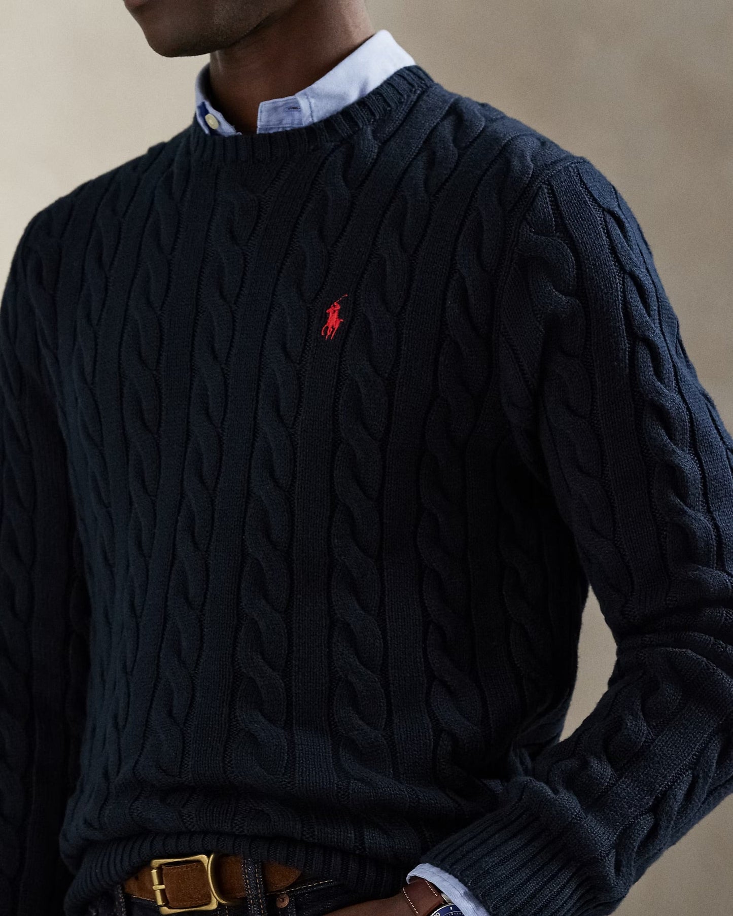 P.o-L.O R.A-L.P.H L.A.U-R.E.N Cable-Knit Cotton Jumper Hunter Navy Custom Slim Fit