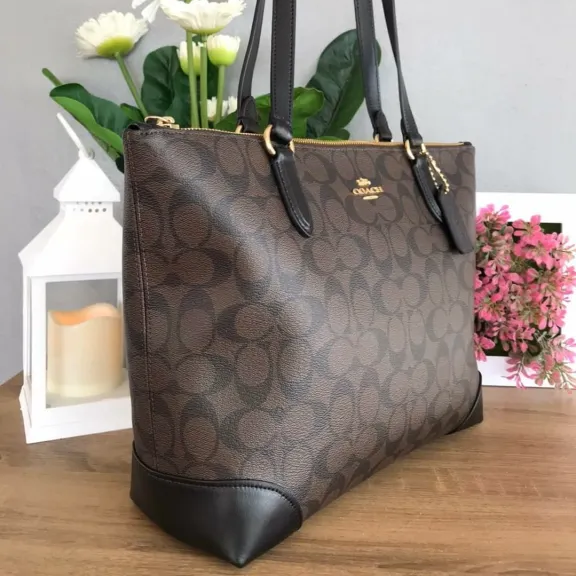 COACH Zip Top Tote Bag In Signature Canvas