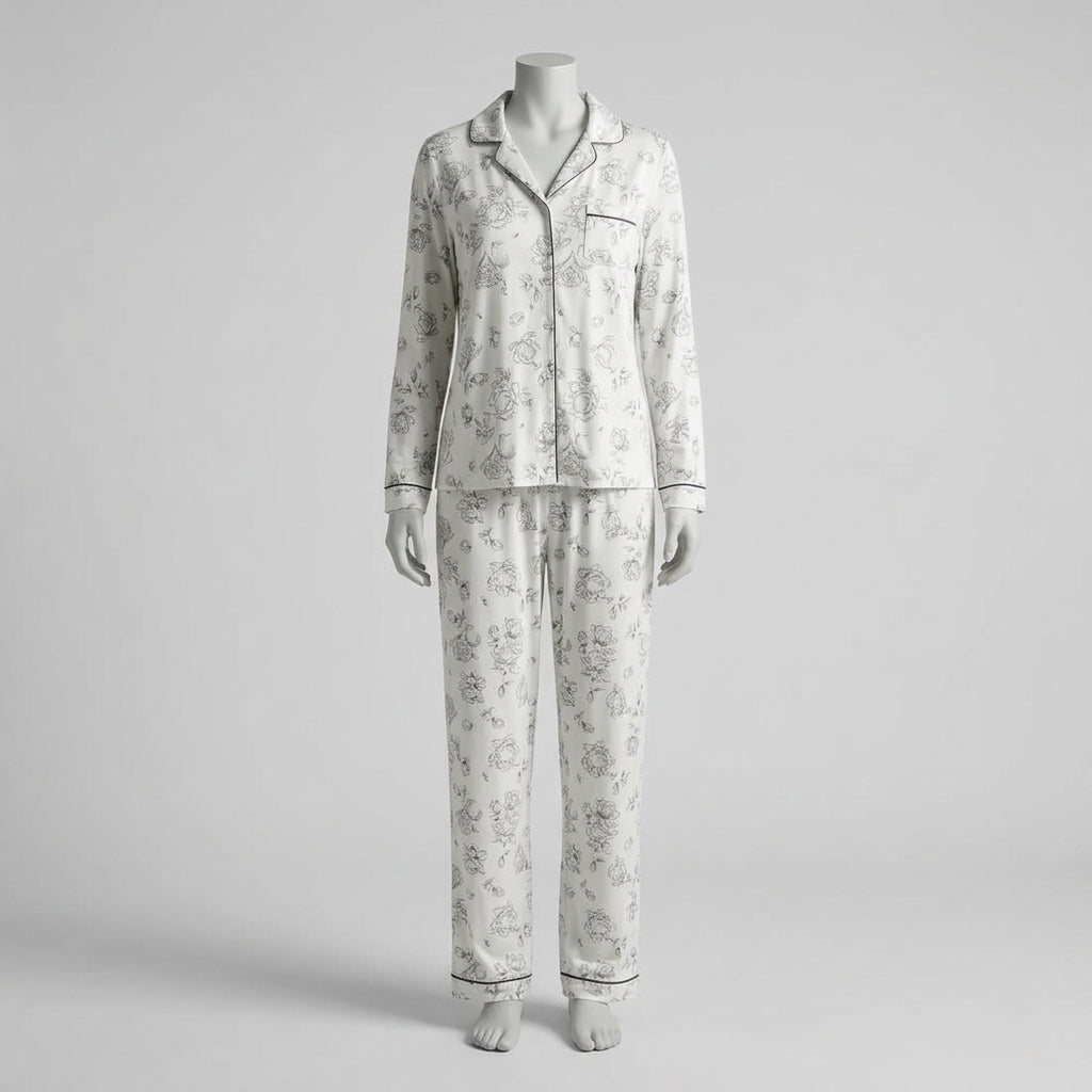 P.R.I.M.A.R.K Floral Piped Boyfriend Pyjamas Set
