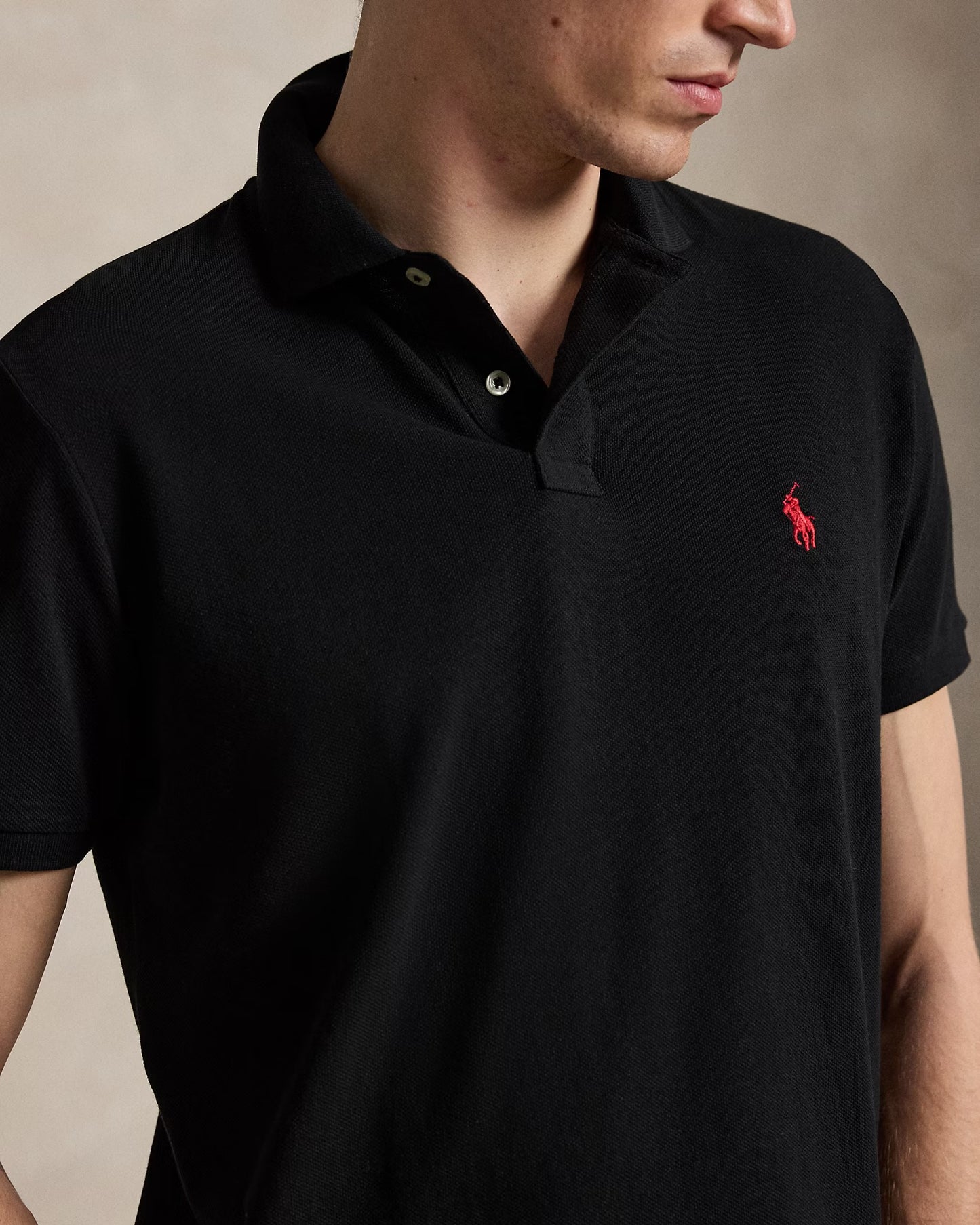 P.o-L.O R.A-L.P.H L.A.U-R.E.N The Iconic Mesh Polo Shirt Custom Slim Fit Black/Red