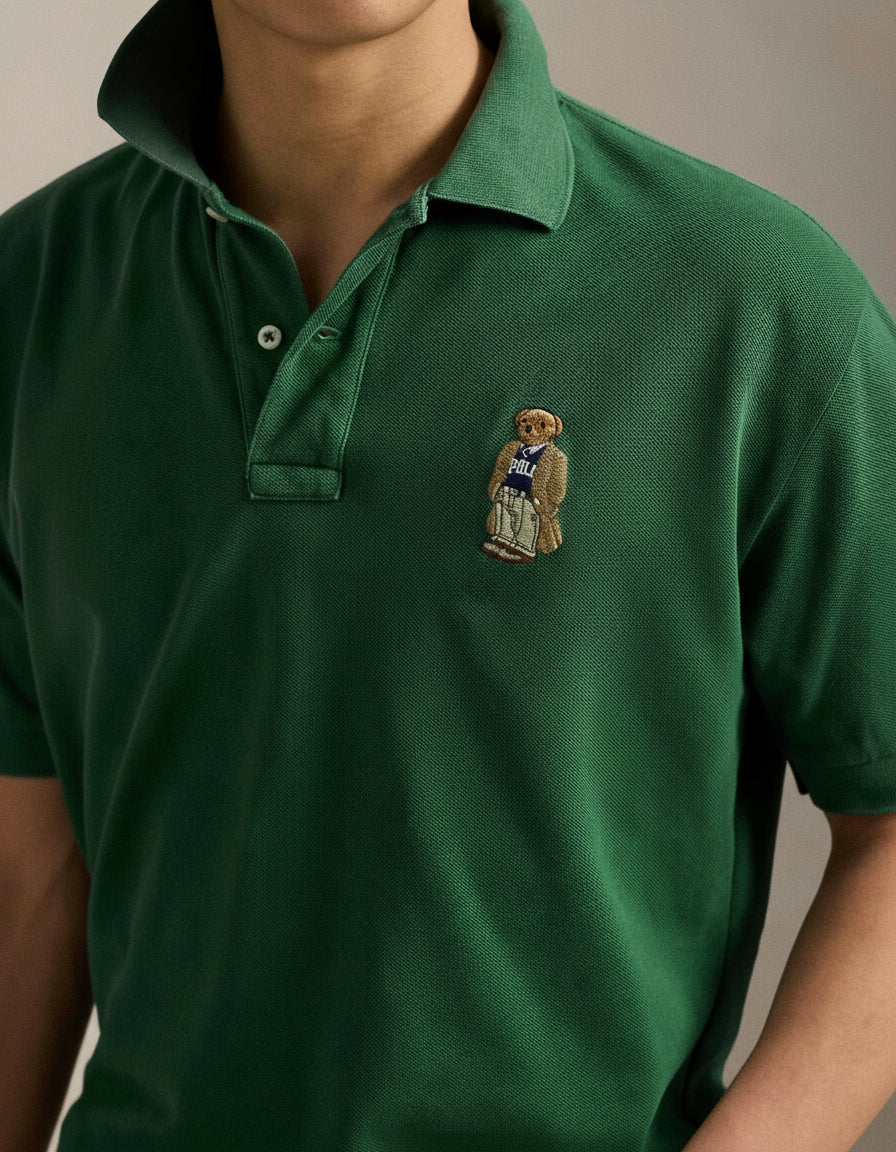 P.O.L.O R.A.L.P.H L.A.U.R.E.N Custom Fit Polo Bear Mesh Polo Shirt Green