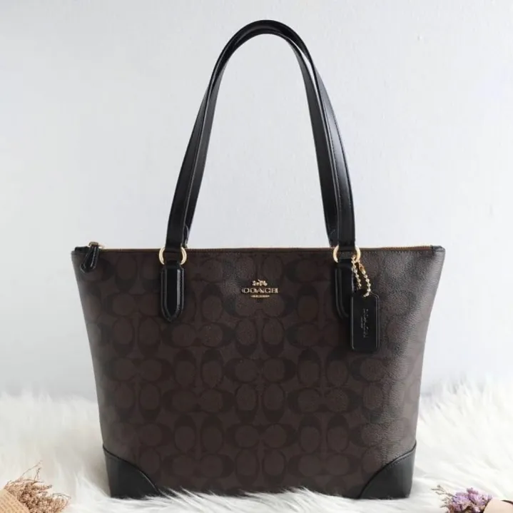 COACH Zip Top Tote Bag In Signature Canvas