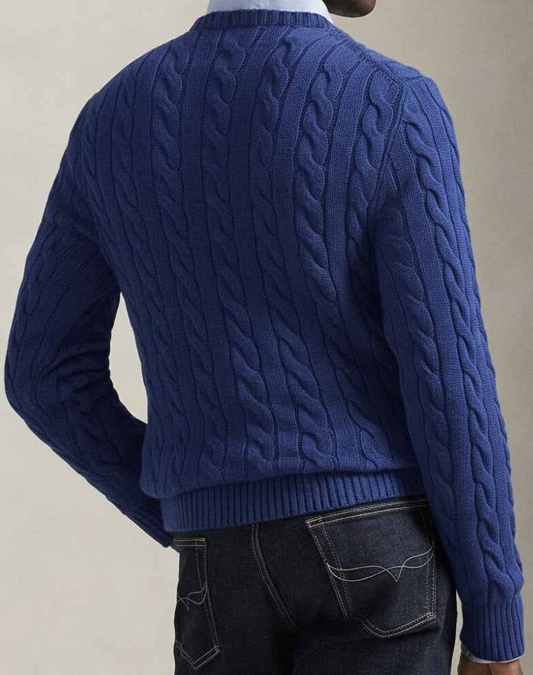 P.o-L.O R.A-L.P.H L.A.U-R.E.N Cable-Knit Cotton Jumper Blue Custom Slim Fit
