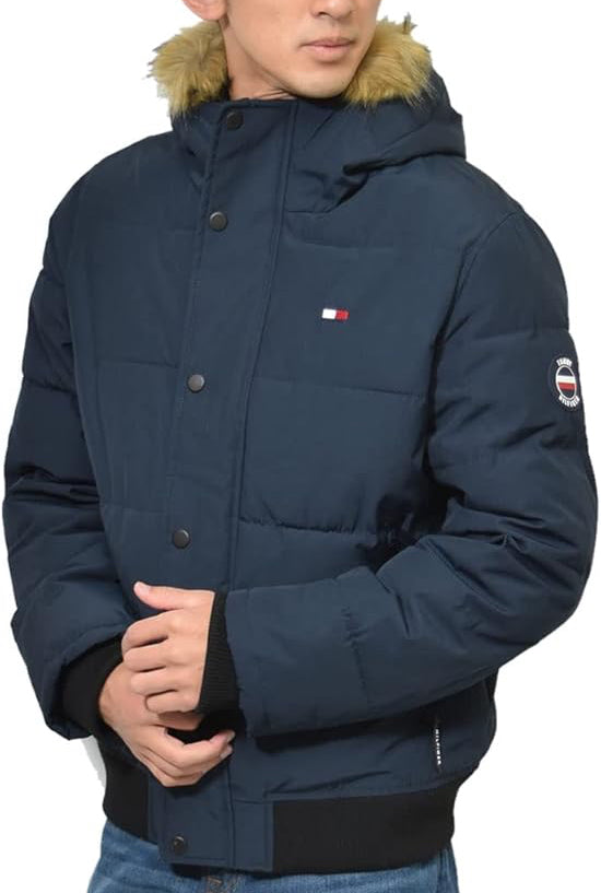 T.o.m.m.y H.i.l.f.i.g.e.r Navy Puffer Jacket with Fur Hood