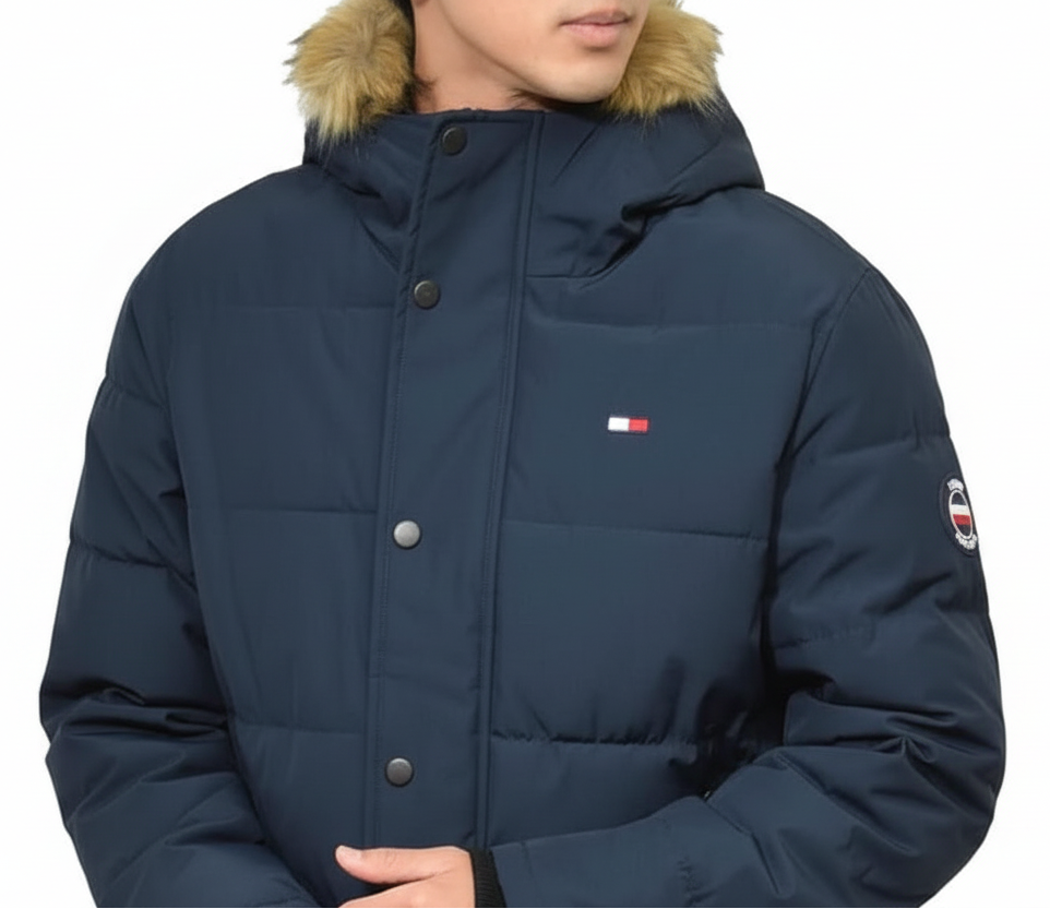 T.o.m.m.y H.i.l.f.i.g.e.r Navy Puffer Jacket with Fur Hood (Removable Fur)