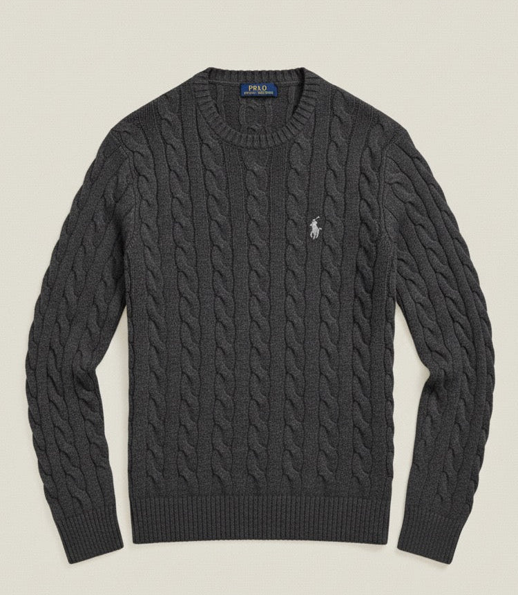 P.o-L.O R.A-L.P.H L.A.U-R.E.N Cable-Knit Cotton Jumper Gray Heather Custom Slim Fit